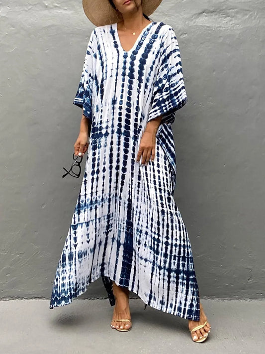 LVSANW 2024 Women's Long Caftans Print Bathing Suit Cover Up Casual Maxi Dress Plus Size Kaftan Robe Tunic Kimono Summer Beach Wear