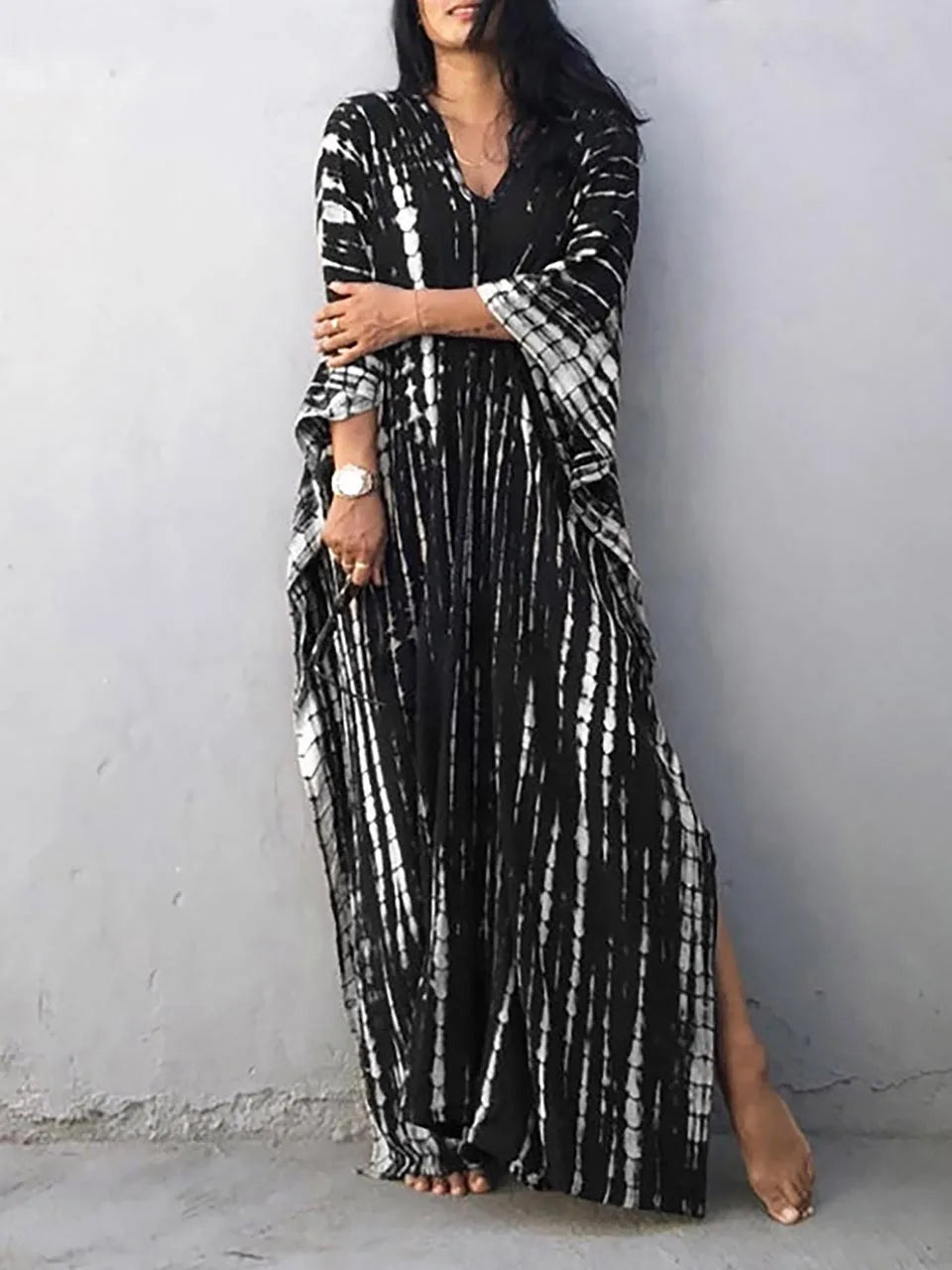 LVSANW 2024 Women's Long Caftans Print Bathing Suit Cover Up Casual Maxi Dress Plus Size Kaftan Robe Tunic Kimono Summer Beach Wear