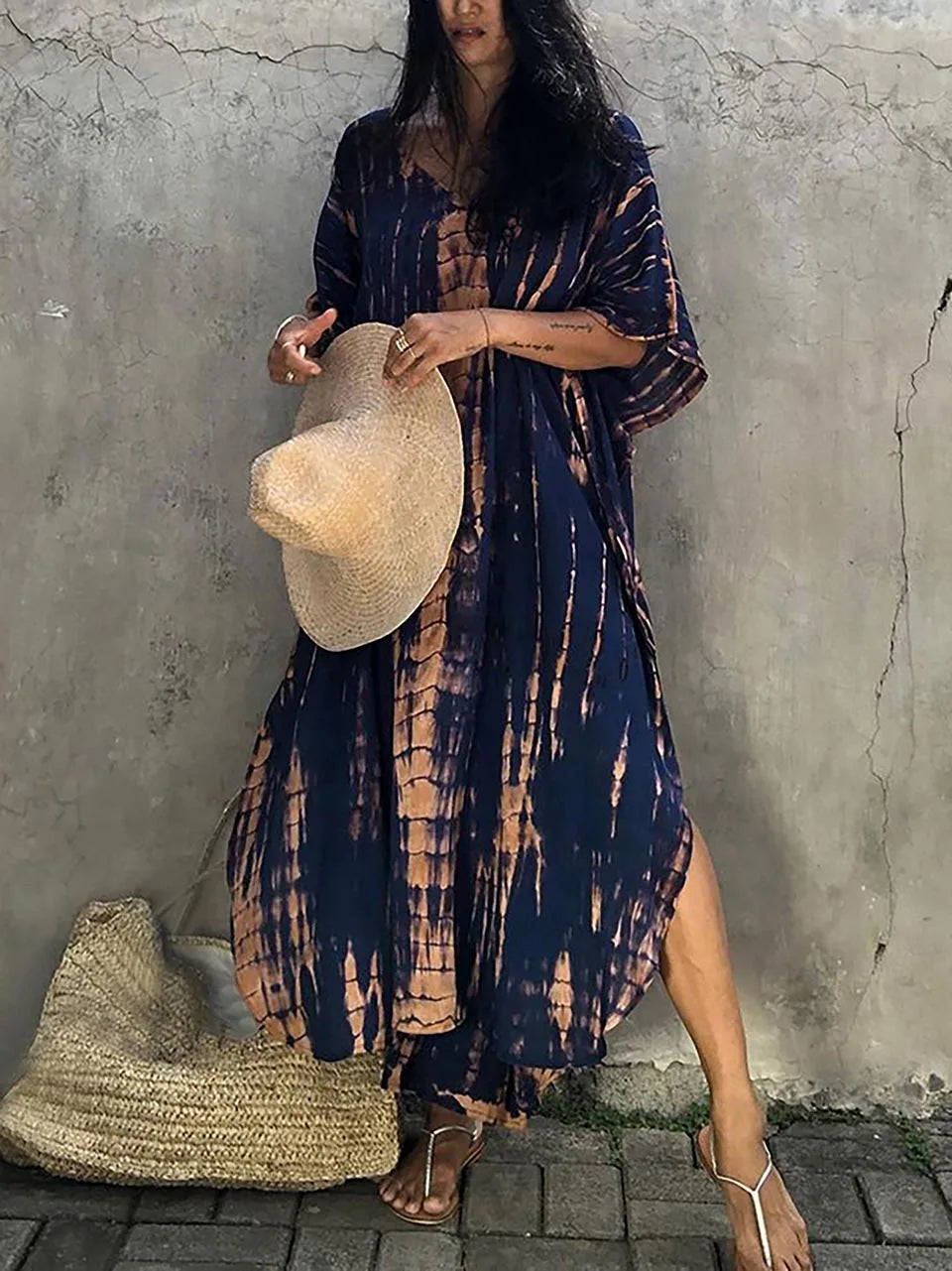 LVSANW 2024 Women's Long Caftans Print Bathing Suit Cover Up Casual Maxi Dress Plus Size Kaftan Robe Tunic Kimono Summer Beach Wear