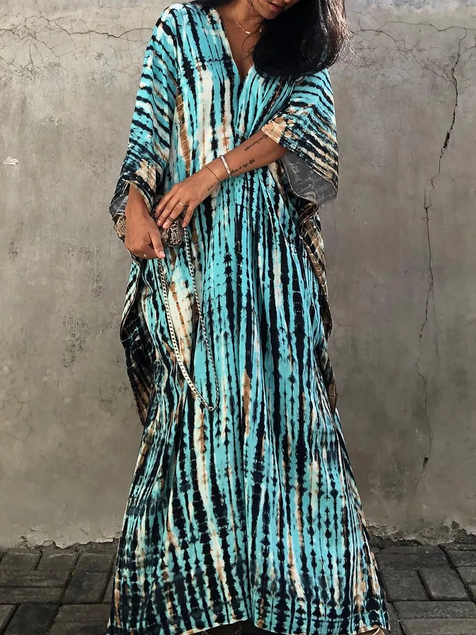 LVSANW 2024 Women's Long Caftans Print Bathing Suit Cover Up Casual Maxi Dress Plus Size Kaftan Robe Tunic Kimono Summer Beach Wear