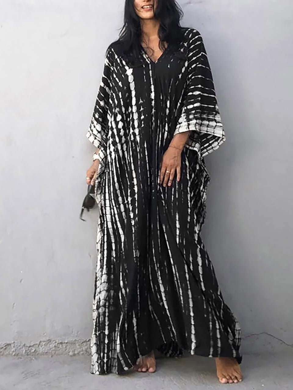 LVSANW 2024 Women's Long Caftans Print Bathing Suit Cover Up Casual Maxi Dress Plus Size Kaftan Robe Tunic Kimono Summer Beach Wear