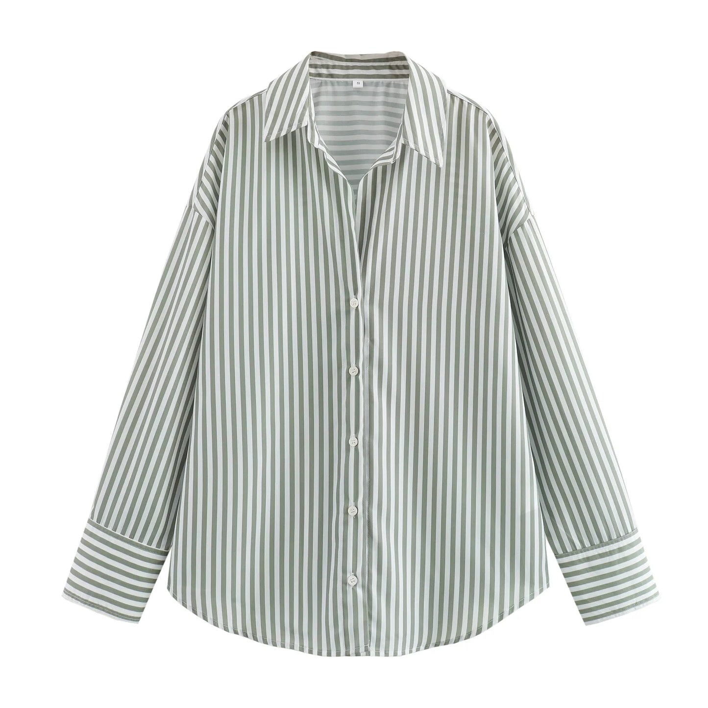 LVSANW 2024 ZAR4 Summer New Women's Wear Versatile European and American Style Stripe Basic Poplin Shirt