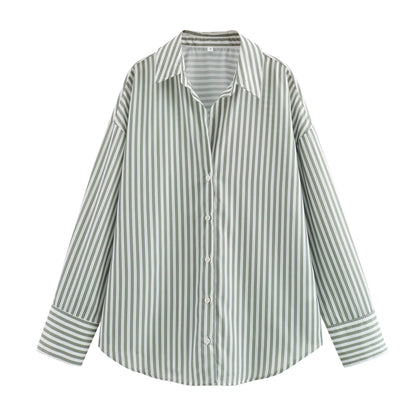 LVSANW 2024 ZAR4 Summer New Women's Wear Versatile European and American Style Stripe Basic Poplin Shirt