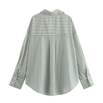 LVSANW 2024 ZAR4 Summer New Women's Wear Versatile European and American Style Stripe Basic Poplin Shirt