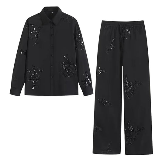 LVSANW 2024 Zarb Spring Summer New Women's Wear European and American Heavy Industry Embroidered Shirt and Pant Set