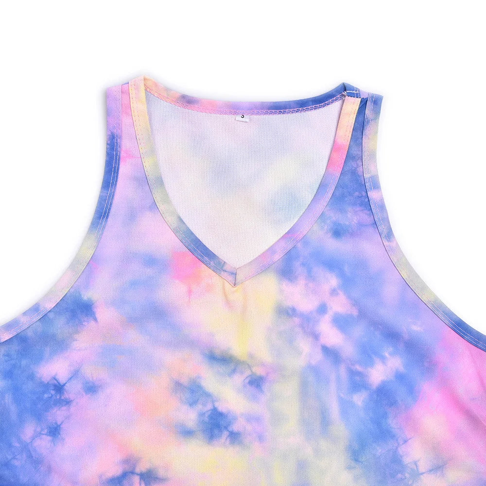 LVSANW 2024 cross-border women's summer new tie-dye cloud sunflower sleeveless vest T-shirt