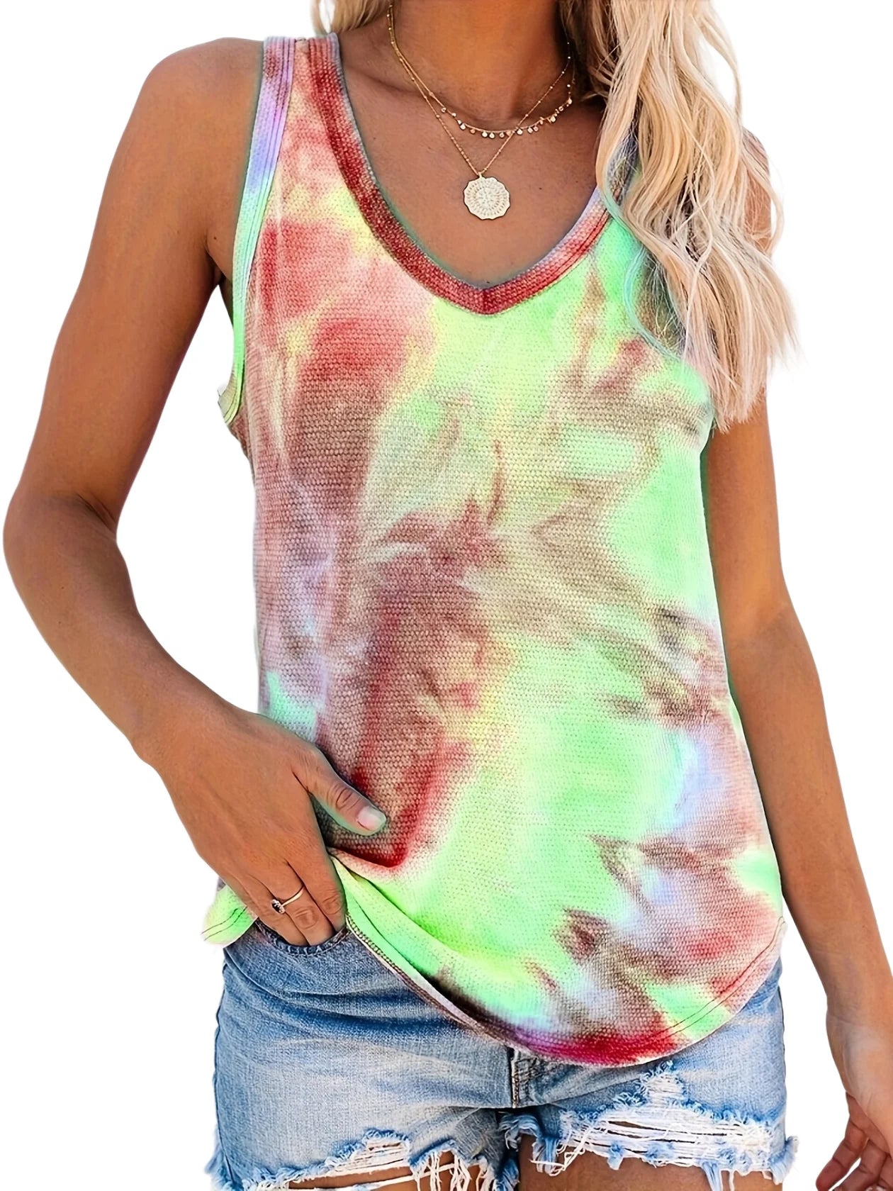 LVSANW 2024 cross-border women's summer new tie-dye cloud sunflower sleeveless vest T-shirt