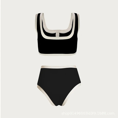 LVSANW 2024 new European and American black and white simple ins wind high sense split swimsuit female small fragrance wind than base.