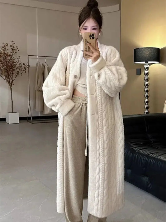 LVSANW 2025 winter thick women's long imitation mink plush cardigan with integrated fur and eco-friendly imitation fur coat