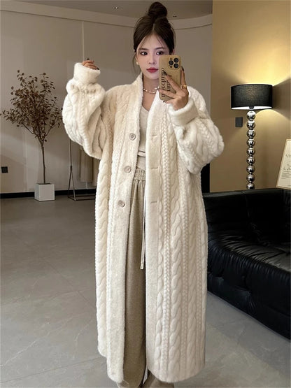 LVSANW 2025 winter thick women's long imitation mink plush cardigan with integrated fur and eco-friendly imitation fur coat