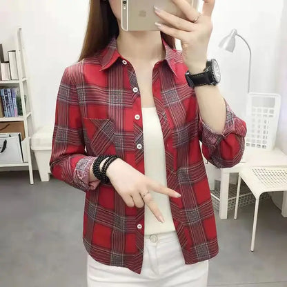 LVSANW 2024Spring and Autumn New College Style Women's Long sleeved Bottom Top Cardigan Long sleeved Fashion Plaid Shirt