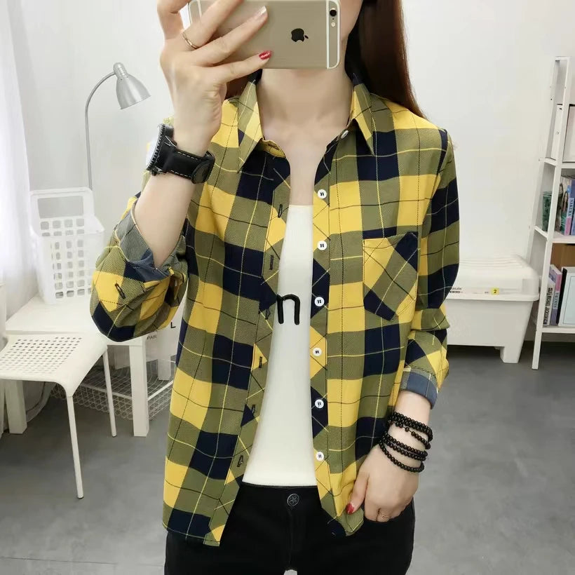 LVSANW 2024Spring and Autumn New College Style Women's Long sleeved Bottom Top Cardigan Long sleeved Fashion Plaid Shirt