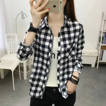 LVSANW 2024Spring and Autumn New College Style Women's Long sleeved Bottom Top Cardigan Long sleeved Fashion Plaid Shirt