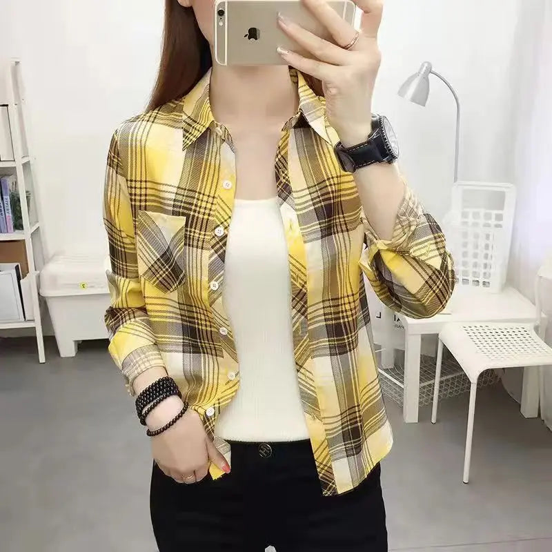 LVSANW 2024Spring and Autumn New College Style Women's Long sleeved Bottom Top Cardigan Long sleeved Fashion Plaid Shirt