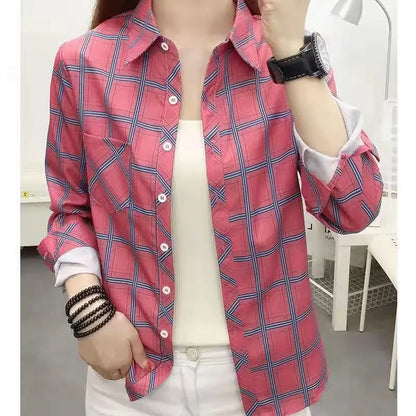 LVSANW 2024Spring and Autumn New College Style Women's Long sleeved Bottom Top Cardigan Long sleeved Fashion Plaid Shirt