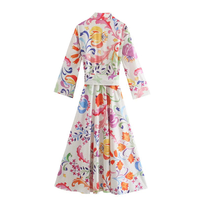 LVSANW 2024ZAR Spring/Summer New Women's Fashion Versatile Fashion Casual European and American Style Printed Midi Dress