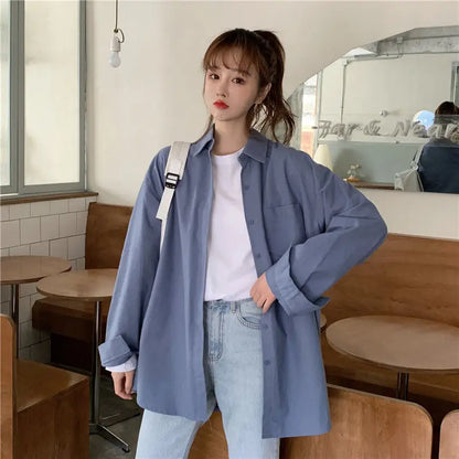 LVSANW 2025 New Korean Style College Style Long-sleeved for Female Students Loose Ins Versatile Mid-length Shirts Jackets Trendy