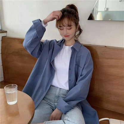 LVSANW 2025 New Korean Style College Style Long-sleeved for Female Students Loose Ins Versatile Mid-length Shirts Jackets Trendy