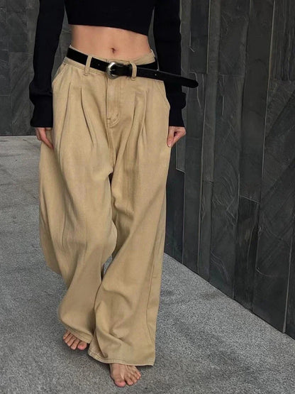 LVSANW 23ss Women's High Waisted Loose Flutter Jeans Fashion Wide Leg Trousers Ladies Nicole Y2k Pants Korean Style Cargo Pants Women