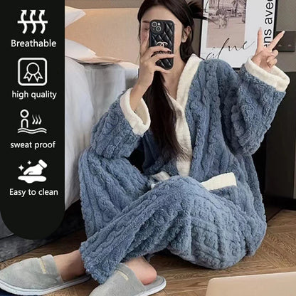 LVSANW 2pcs/Set Autumn And Winter Pajamas Women Thickened Padded Warm Students Coral Girls Clot Velvet Suit Homewear Cardigan Trousers