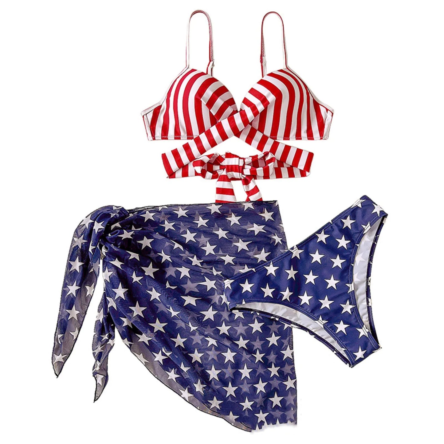 LVSANW 3 Pieces Bikini 2024 Women's Sexy Swimsuit Bikini Set Independence Day American Flag Printed Bikinis Push Up Female Bathing Suit