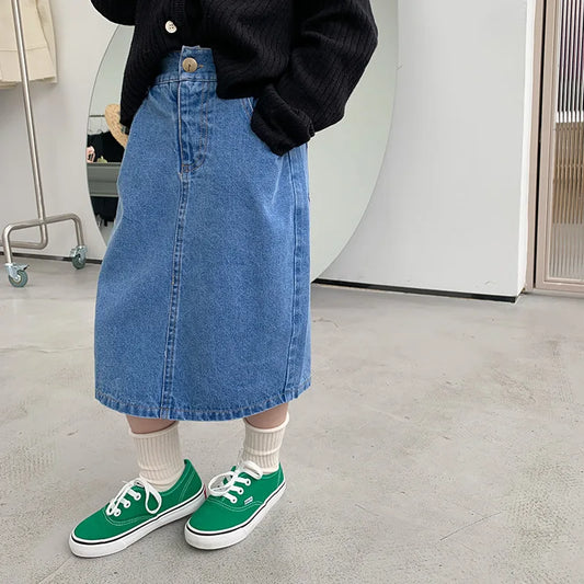 LVSANW 5039C Children Clothes Girl's Skirt 2024 Spring Summer Korean Hot Sale Girl's Long Skirt Fashion Denim Skirt