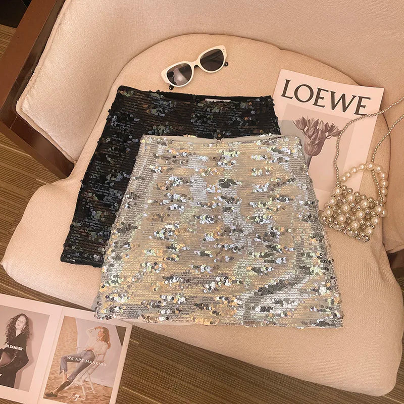 LVSANW A-line Sequin Skirt High Waist Sexy Faldas Mujer Moda 2024 Y2k  Short Black s Harajuku Casual