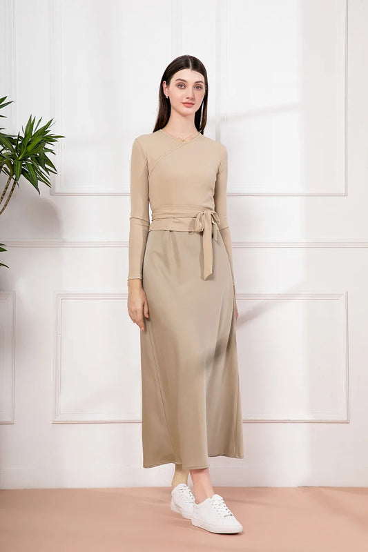 LVSANW AS 2024 woman clothing high Strectch ribbing wrap tops + Satin dress Maxi Ankle - Floor Length matching sets