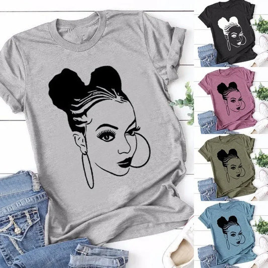 LVSANW African Girl Print T Shirt Women Short Sleeve O Neck Loose Tshirt Summer Women Tee Shirt Tops Camisetas Mujer