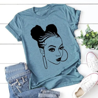 LVSANW African Girl Print T Shirt Women Short Sleeve O Neck Loose Tshirt Summer Women Tee Shirt Tops Camisetas Mujer