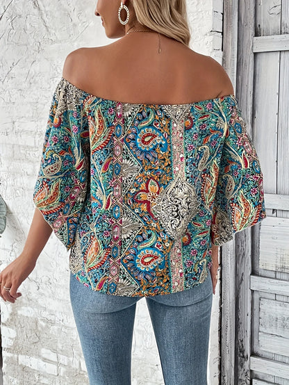 LVSANW Amazon European and American cross-border summer women's retro ethnic style Paisley printed short sleeved top for foreign trade