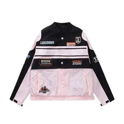 LVSANW American Fashion Label Detachable Motorcycle Jacket Women's Clothing Retro Hip-hop Loose Couple Baseball Outfit Pink Casual Coat