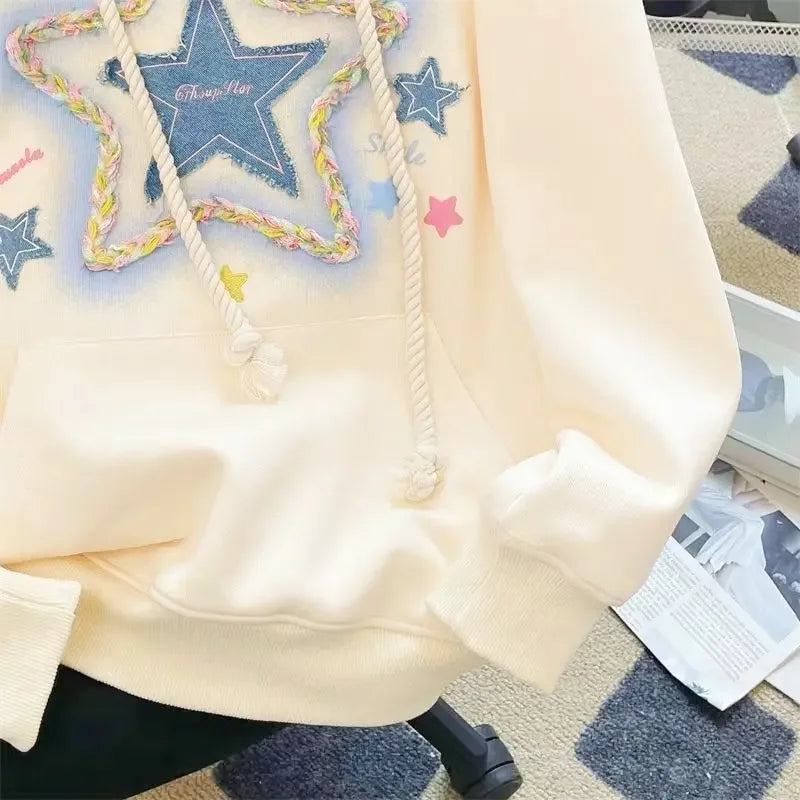 LVSANW American Style Hip Hop Star Printing Cracker Khaki Hooded Sweatshirt Women's Autumn Winter Lazy Campus Style Petite Jacket