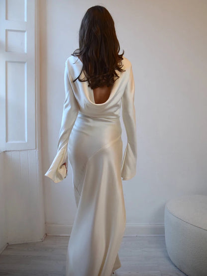 LVSANW Articat Elegant Christmas Evening Dress Women Long Sleeve Dress Bodycon Max Female Vestidos High Grade Satin Party Club Clothing