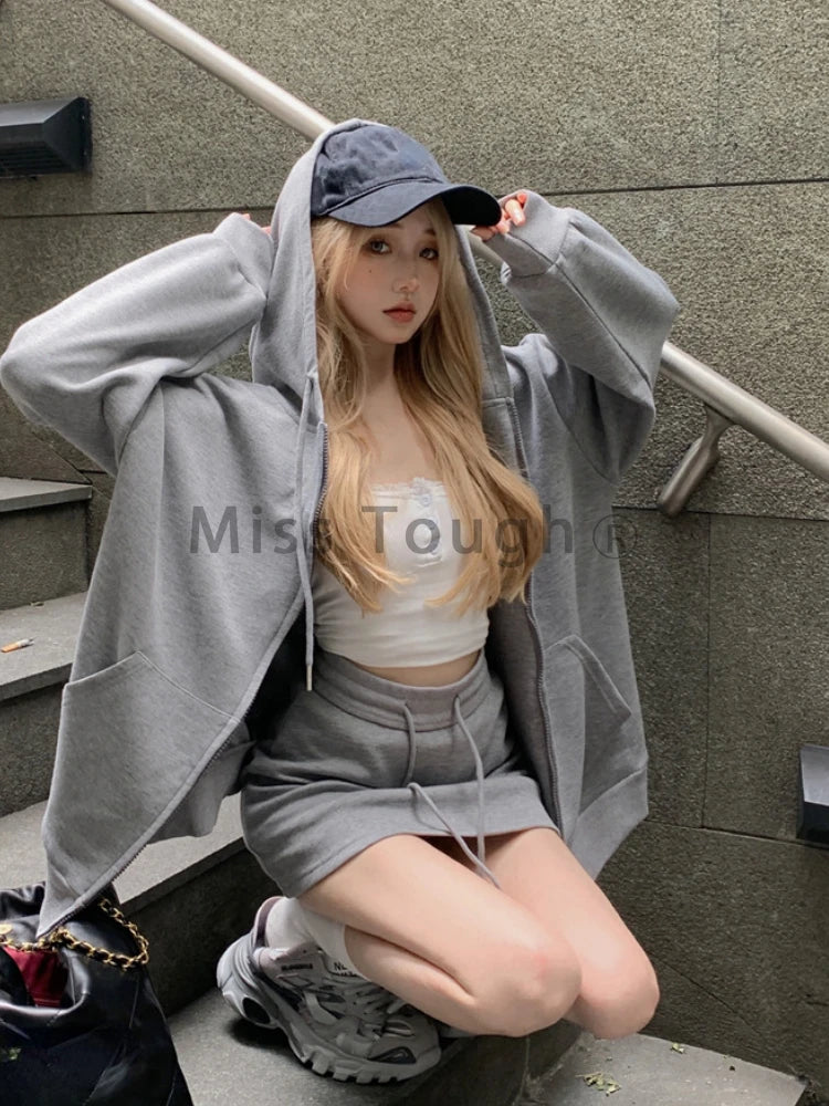 LVSANW Autumn Korean Fashion Y2k Two Piece Set Women Sportwear Elegant Tracksuist Female Hooded Sweatshirt＋Sweet Skirt Set 2024 New