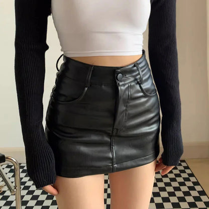 LVSANW Autumn Sexy PU Leather Shorts Skirt Women Black High Waisted A-line Mini Skirts Y2K Streetwear Female Hot Girl Shorts