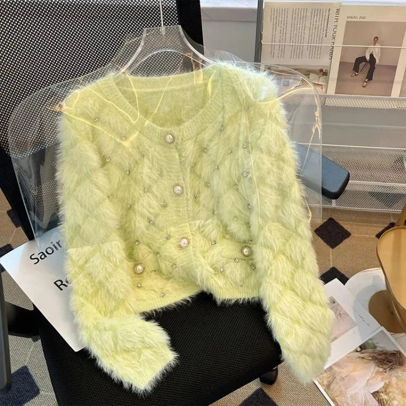 LVSANW Autumn Winter 2025 Long Sleeved Imitation Mink Women Cardigan Sweater Coat Age reduction Casual Female Knitted Sweater Jacket