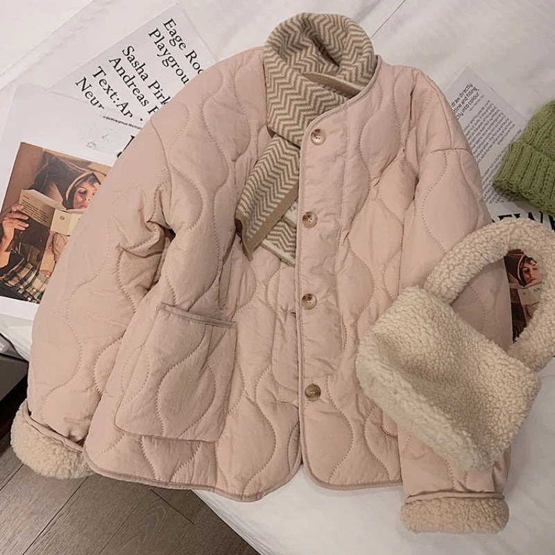 LVSANW Autumn Winter Down Cotton Jacket Women Imitation Lamb Female Loose Cotton Padded Coat Thick Casual Puffer Jacket Women Clothing