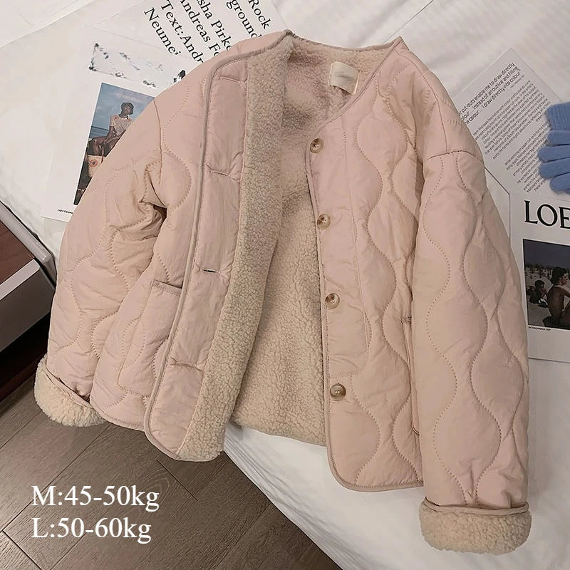 LVSANW Autumn Winter Down Cotton Jacket Women Imitation Lamb Female Loose Cotton Padded Coat Thick Casual Puffer Jacket Women Clothing