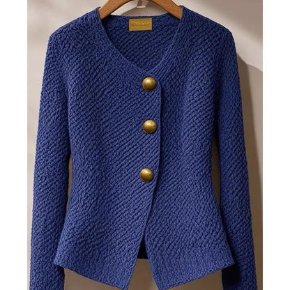 LVSANW Autumn Winter Fashion Solid Chic Button Thick Knitter Cardigan Women's Clothing Elegant Wool Slim V-neck Commute Blue Sweaters