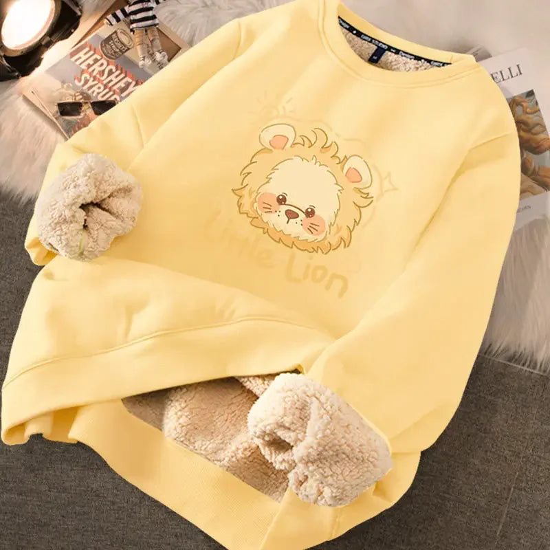 LVSANW Autumn Winter Women Casual Loose Sweatshirts Lambswool Thicken Thermal Sweatshirts Women Printed Cute Fleece Warm Hoodies 2025