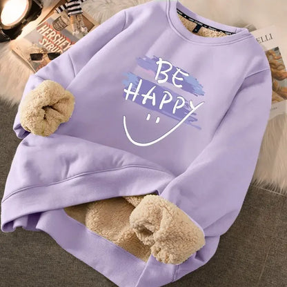 LVSANW Autumn Winter Women Casual Loose Sweatshirts Lambswool Thicken Thermal Sweatshirts Women Printed Cute Fleece Warm Hoodies 2025