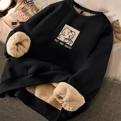 LVSANW Autumn Winter Women Casual Loose Sweatshirts Lambswool Thicken Thermal Sweatshirts Women Printed Cute Fleece Warm Hoodies 2025