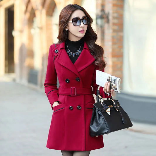 LVSANW Autumn Winter Women Wool Coat 2024 Ladies Woolen Long Coat Female Fashion Slim-fit Double-Breasted Jacket with Belt S-3XL