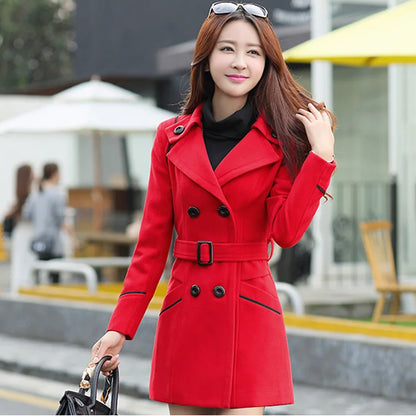 LVSANW Autumn Winter Women Wool Coat 2024 Ladies Woolen Long Coat Female Fashion Slim-fit Double-Breasted Jacket with Belt S-3XL