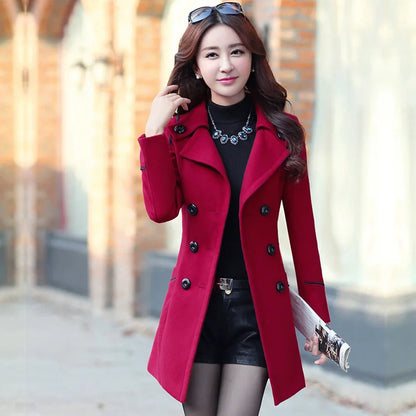 LVSANW Autumn Winter Women Wool Coat 2024 Ladies Woolen Long Coat Female Fashion Slim-fit Double-Breasted Jacket with Belt S-3XL