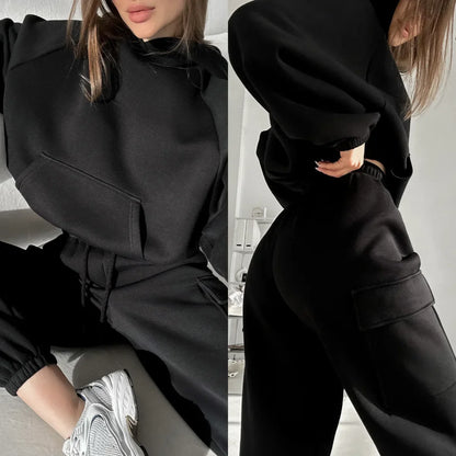 LVSANW Autumn Winter Women's Suit Sportswear Hoodie Pants Set Lady Solid Pullover Casual Sports Long Sleeve Tops and Pants Hoodie 2ps