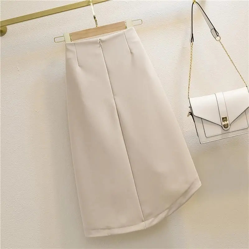 LVSANW Autumn Women's Irregular A-Line Skirt Folds Slim Sexy Elegant Office Lady's Skirt Solid All-Match Trend Korean Chic Zipper Split