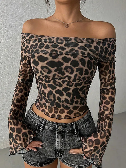 LVSANW Autumn Women's T-shirt New Streetwear Fashion Long Sleeves O-Neck Tees Sexy Leopard Backless Female Versatile Knitted Clothing