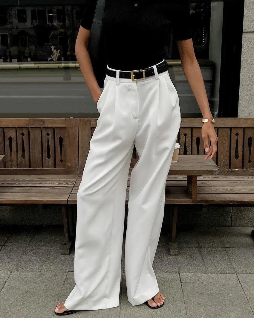 LVSANW Autumn and Winter New White High Waist Wide Feet Pants Temperament Commuting Versatile Pants 2024 Women's Fashion and Leisure